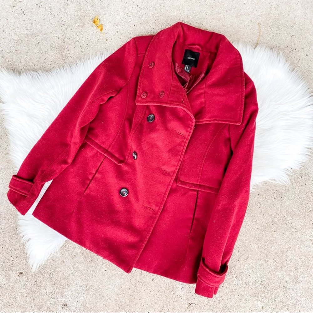Forever 21 Deep Red Winter Pea Coat